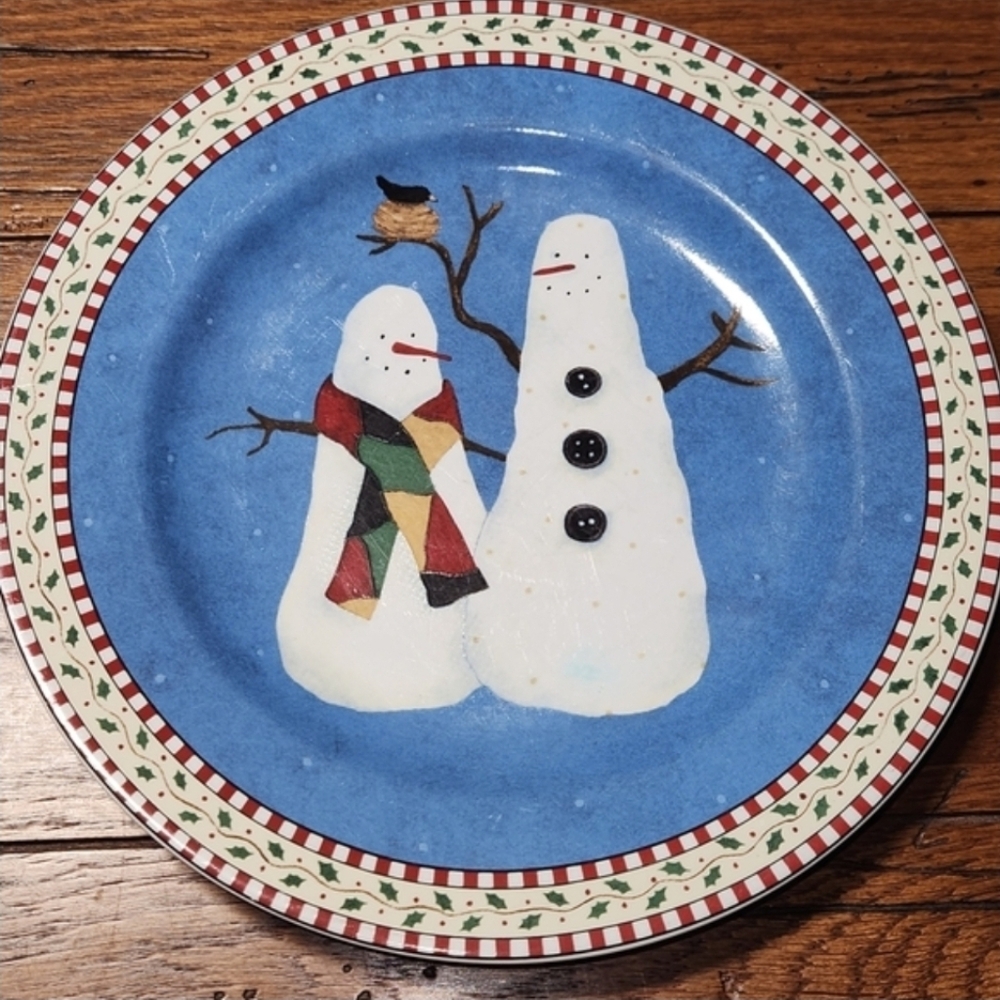 Debbie Mumm Snowman Salad Plates Set of 4 | Sakura 1998 Vintage Christmas - Picture 3 of 10